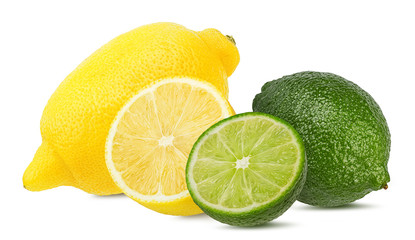 Fresh lime and lemon isolated on white background with clipping path