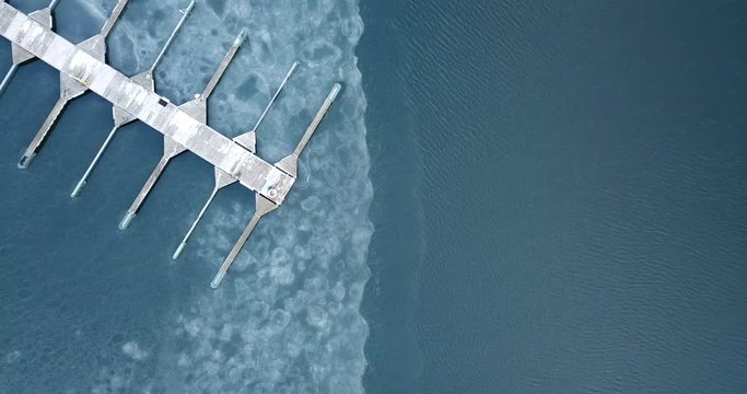 Aerial footage of frozen Frognerkilen Marina in Oslo, Norway in winter 2018