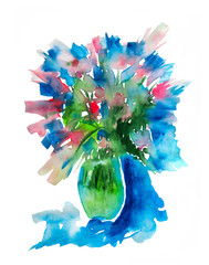 Watercolor illustration. Bright bouquet of flowers.