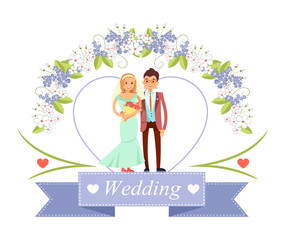 Wedding Bride and Groom Poster Vector Illustration