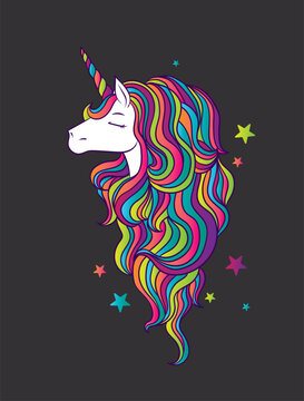 Fototapeta A beautiful unicorn with a multicolored mane. A fabulous animal. Vector illustration for a postcard, poster or print for clothes.