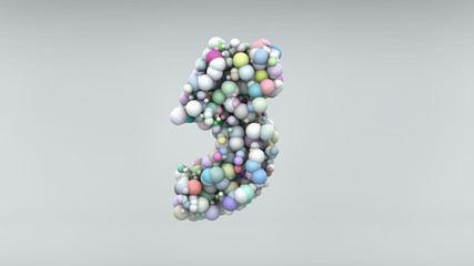 Number 5 made of plastic beads, purple bubbles, isolated on white, 3d render.