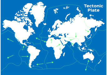 world map and tectonic plates vector