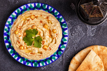 Classic hummus  on the plate.