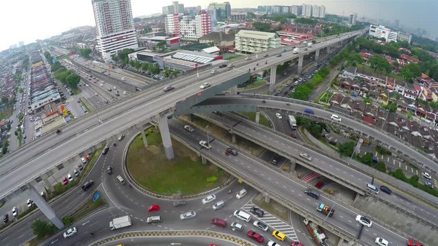 SUBANG JAYA, KUALA LUMPUR, MALAYSIA FEB 08 2018: High traffic on multi layered highway intersection in Subang Jaya, Kuala Lumpur