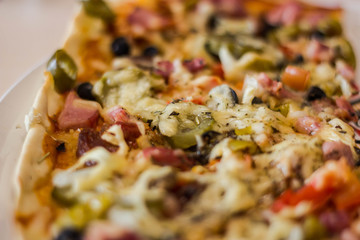 homemade pizza on a light table