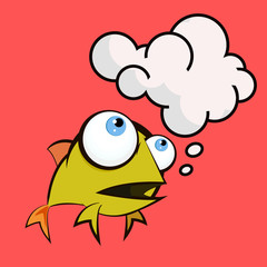 An illustration of a happy goldfish cartoon character with speech bubble