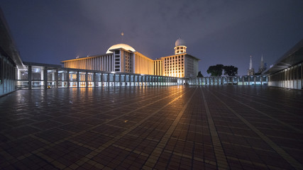 Beautiful Istiqlal mosque with light at night