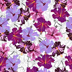 hibiscus on white background. seamless pattern