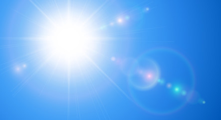 Sunny background, blue sky with sun