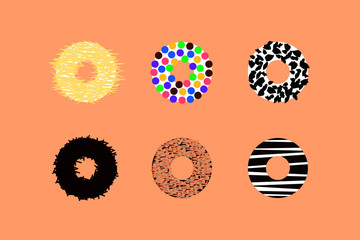 Collection of Colorful Donut Flat Vector Design. Chocolate, Cheese Toping