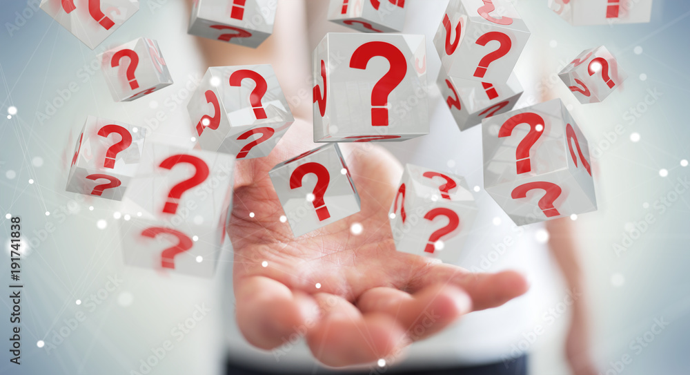 Fototapete Businessman using cubes with 3D rendering question marks