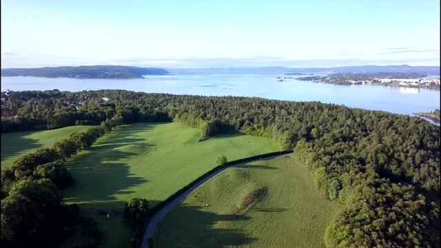 Aerial views on fields on Bygdoy peninsula in Oslo, Norway in summer