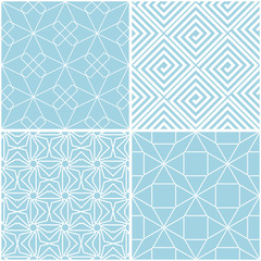 Geometric patterns. Set of blue and white seamless backgrounds