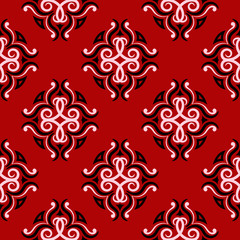 Seamless floral background. Black and white pattern on red backdrop