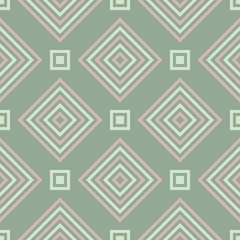 Geometric seamless pattern. Olive green background with pale pink elements