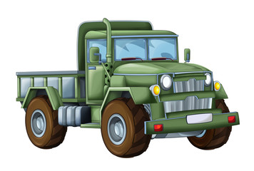 cartoon happy and funny military truck -  on white background / smiling vehicle - illustration for children