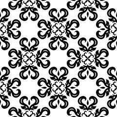 Black flowers on white background. Ornamental seamless pattern