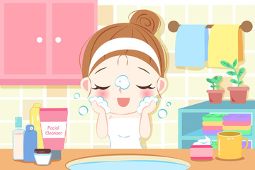 skin care woman wash face