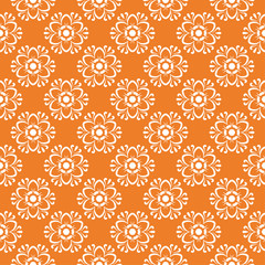 White floral seamless design on orange background