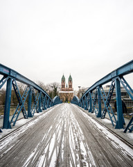 Stühlinger Kirchplatz view form bridge in snow