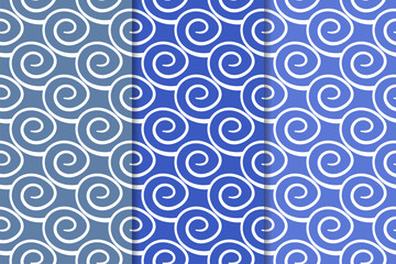 Blue geometric ornaments. Set of seamless patterns