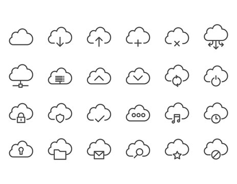 Set of Computer Cloud Related Vector Line Icons. Contains such Icons as Data Transfer, Cloud Settings and more. Editable Stroke. 48x48 Pixel Perfect.