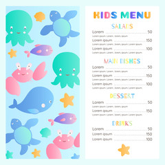 Sea style children's menu template.