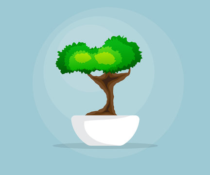 illustration of little bonsai tree in bowl flat design