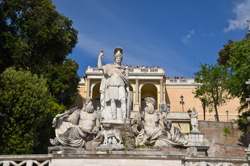 Fountain of Rome's Goddess and Terrace de Pincio (Terrazza del Pincio) near People Square (Piazza del Popolo) in Rome, Italy.
