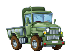 cartoon happy and funny military truck -  on white background / smiling vehicle - illustration for children