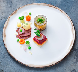 Salad Herring under a fur coat and aspic with horseradish and vodka