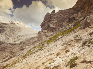 Austro - hungarian first world war post ruines at the foots of Gravon del Forame, Cortina d'Ampezzo, Dolomites, Italy