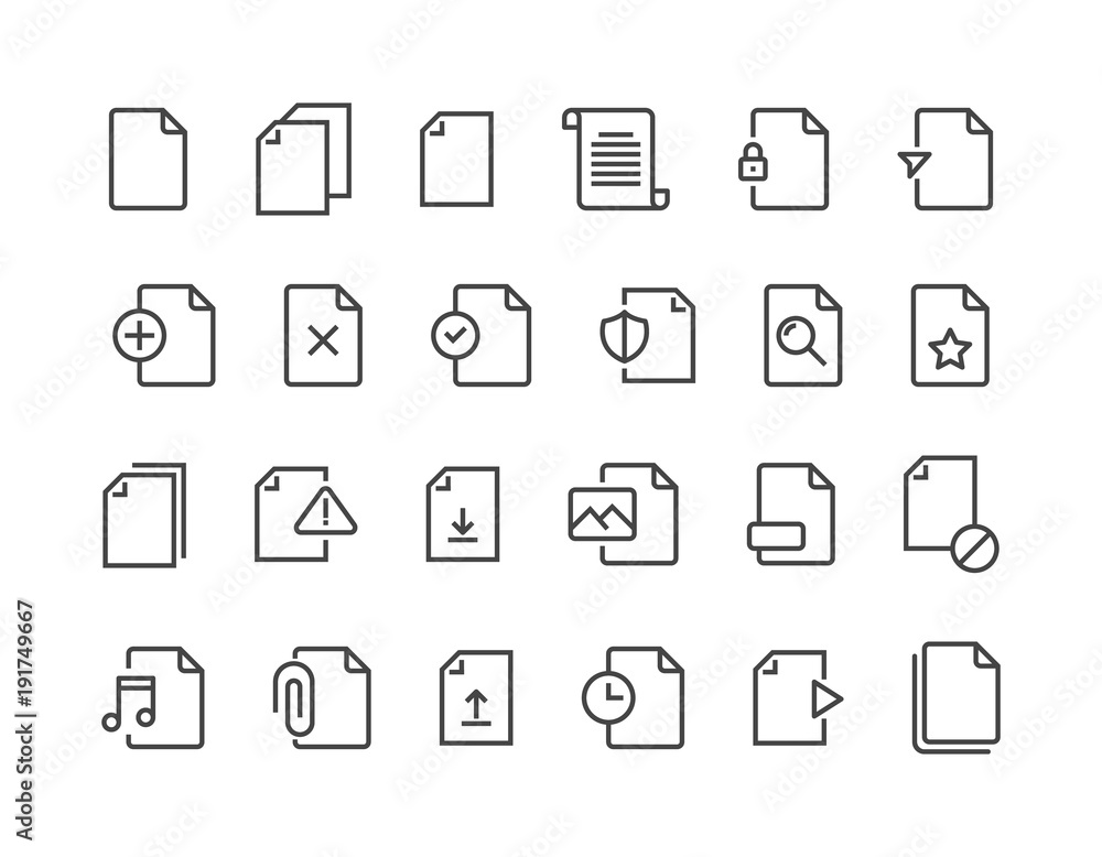 Fototapete set of file related vector line icons. contains such icons as download, video file and more. editabl