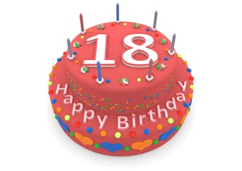 red cake with happy birthday and the age