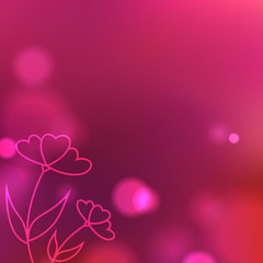 Fototapeta premium Valentines day themed romantic banner with bokeh lights and flowers