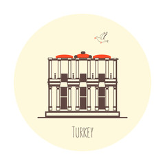 Library Of Celsius Turkey landmark of Ephesus city cartoon vector illustration isolated on light background, travel icons, decorative colorful sign building, line art for design advertising, printing