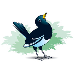 magpie bird sitting over tree leaves vector cartoon