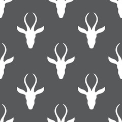 Gazelle hand drawn vector doodle animal illustration, Seamless scandinavian pattern, African safari antelope with curved horns isolated on black background, for design wallpaper, fabric, textile