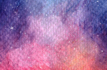 Watercolor colorful starry space galaxy nebula background