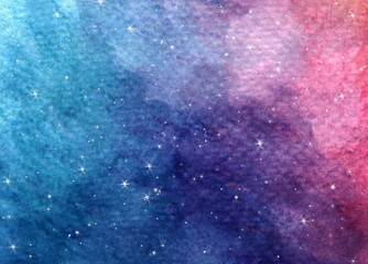 Naklejka premium Watercolor colorful starry space galaxy nebula background