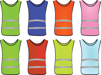 Colorful safety vest set. vector illustration