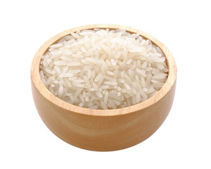 rice in bowl on white background