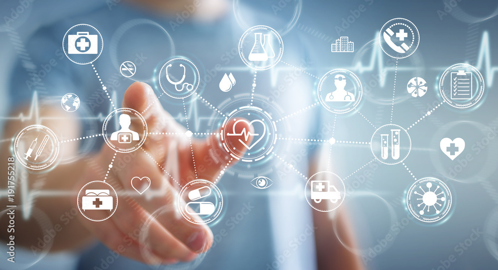 Poster businessman using digital medical interface 3d rendering