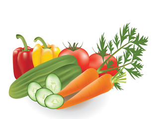 Vegetables set, pepper, tomato, cucumber and carrot