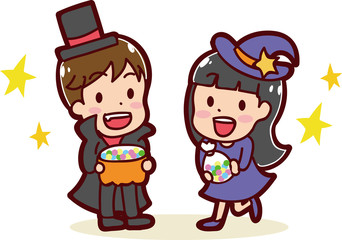 ハロウィンのイメージイラスト（男の子と女の子）