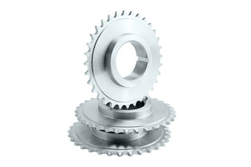 Steel gears for motorcycle chain on the white background