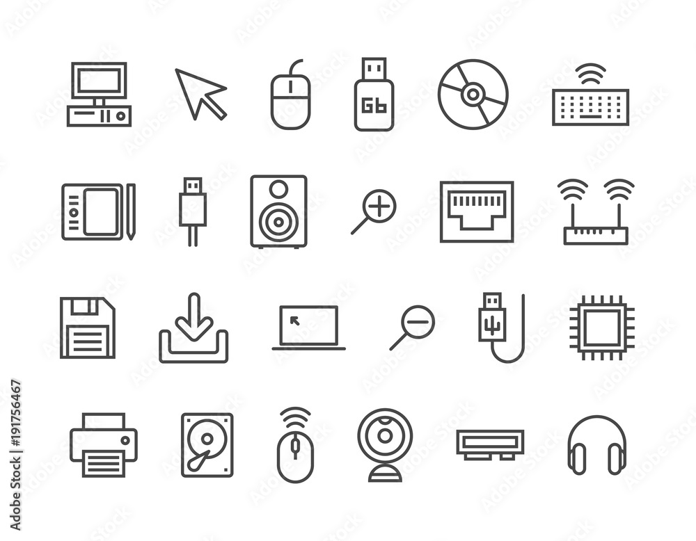 Poster simple set of electronics computer related pixel perfect 48x48 editable stroke vector icons.