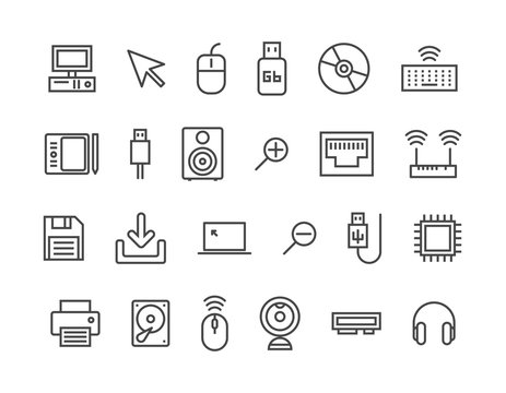 Simple Set of Electronics Computer Related Pixel perfect 48x48 Editable Stroke Vector Icons.
