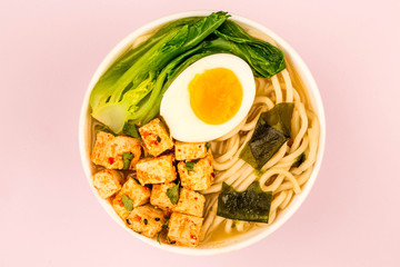 Japanese Style Vegetarian Tofu Noodle Ramen Soup or Broth
